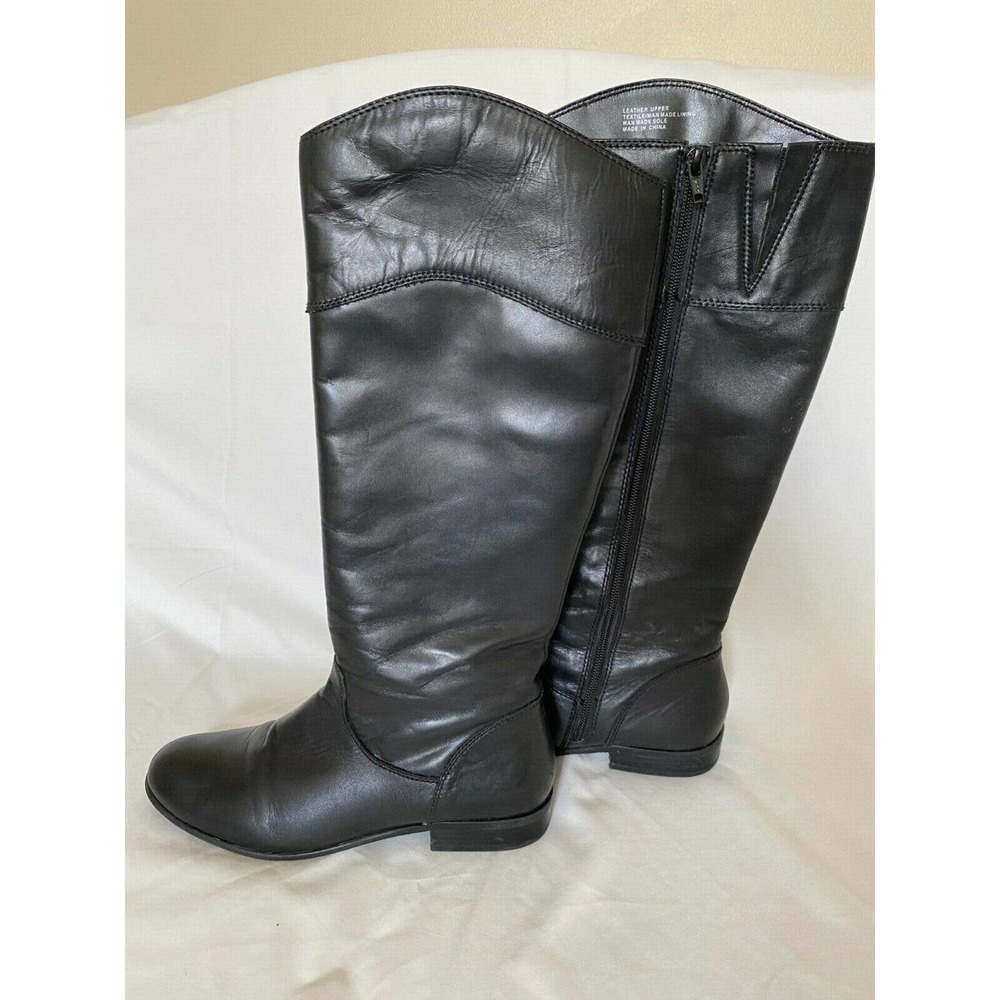 Womens Black Riding Boots 7.5 Leather Zipper GUC